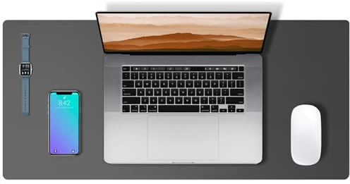 Abalter Leather Desk Mat – PU Desk Pad & Large Mouse Pad, Waterproof Non-Slip Writing Surface for Office Desk, Home Table, Laptop & Keyboard, (Grey, 60 x 35 cm)