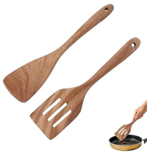 DWFEYOI 2 Pezzi Mestoli Cucina in Acacia Naturale,Set Utensili Cucina in Legno Atossico,Senza Colla, Unico Blocco, Finitura Vegetale, Senza Sostanze Tossiche o Chimiche Permanenti