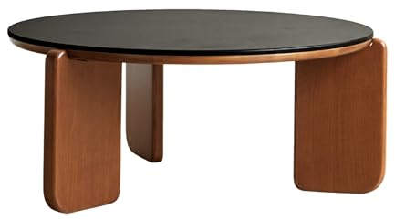 YESWOOD Table Basse Ronde Tulipier Massif, Noir, 80 x 80 x 35 cm | Plateau Pierre Frittée, Résistant Chaleur & Rayures, Design Moderne, Pour Salon