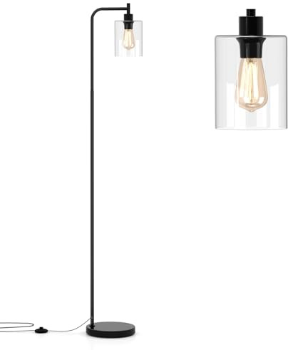 GiantexUK Industrial Floor Lamp, 1/3-Lights Standing Lamp with Glass Lampshades, Convenient Foot Switch & Stable Base, Tall Tree Lamps for Living Room Bedroom Office Sofa Corner (1 Light) | with Glass Lampshades, Convenient Foot Switch & Stable Base, Tall Tree Lamps for Living Room Bedroom Office Sofa Corner