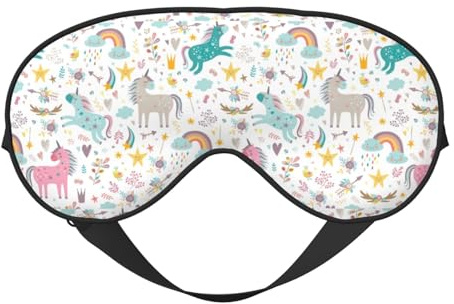 Schlafmaske mit Einhörnern, rosa Aufdruck, für alle Anlässe, doppelseitig, verstellbarer Riemen, perfekt für Schichten und Reisen