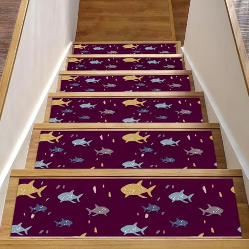 RODAILYCAY 15 tappetini antiscivolo per gradini in legno viola balena, tappeti per scale, tappeti per scale per interni, tappetini di sicurezza per anziani, bambini e cani