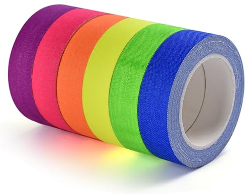 CATELL 6 Pcs Fluorescente Néon Ruban 6 Couleurs 15mm X 5m pour Halloween | Ruban Adhésif Fluorescent Lumineux Bande Fluorescente Autocollante Ruban Adhésif Néon pour Décorations de Vacances Party