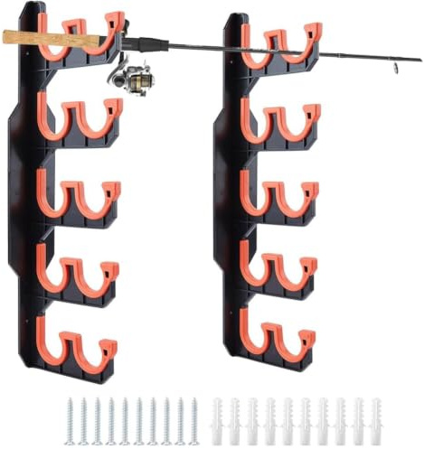 SUPERFINDINGS Angelrutenhalter Doppelreihen Design Angelrutenhalter für Garage Kunststoff Wand oder Deckenmontage Angelrutenständer mit Weicher Schutzpolster Hält Bis Zu 10 Ruten oder Kombinationen