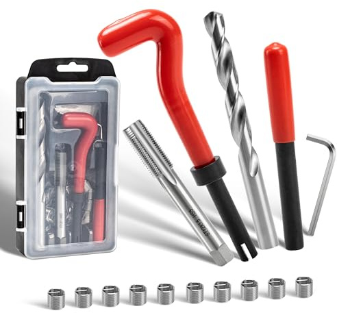 SAIBOO Gängreparationssats M12x1.5 mm Gängreparationssatsen Innehåller Borrar, Gängskärare, Monteringsverktyg, Gängbrytare och Gänghylsor för Reparation av Skadade Eller Slitna Gängor