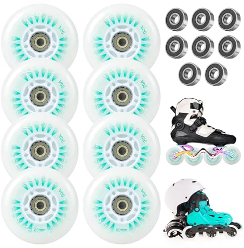 BORDEAG Inline Skate Rollen, 72/76/80mm Inliner Rollen 8 Stück, Inline Skate Teile Räder mit Kugellagern, Inliner Skate Räder, Universal PU Rollen für Alle Arten von Rollschuhen (80MM)