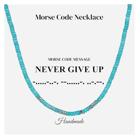 COAI Herrhalsband med Morsekod med Naturliga Stenar, Herrhalsband med Heishi-pärlor med Motiverande Hemlig Meddelande, Manligt Smycke med Presentförpackning, 50+5cm, Sten, Skapad turkos Hematit