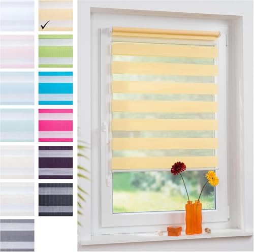 Liedeco® Duo Rollo Klemmfix - 45 x 160 cm Lemon Yellow/lichtdurchlässig/stufenlos verstellbar/leichte Innen-Montage ohne Bohren mit Klemmträgern
