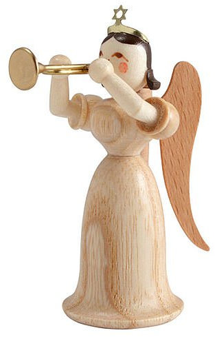 Blank Kunsthandwerk Natale Tedesco Angelo Gonna Lunga con Tromba, Naturale - 6,6cm / 2.5inch - Autentico Tedesco Erzgebirge Angeli di Legno