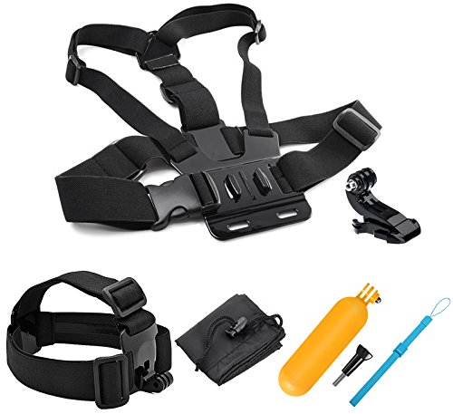 SHOOT 4in1 Sports Action Camera Accessories Kit for GoPro Hero 8 Hero 13/12/11/10/9/8/7 Hero (2018) SJCAM SJ4000 SJ5000 SJ6000 APEMAN AKASO Cameras Head Strap + Chest Strap + Floating Grip + Pouch