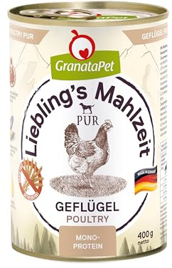 GranataPet Liebling's Mahlzeit Volaille Pur, 6 x 400 g, Nourriture Humide pour Chien, Nourriture pour Chien, sans céréales ni Sucre, Aliment Complet à Haute teneur en Viande et huiles de qualité