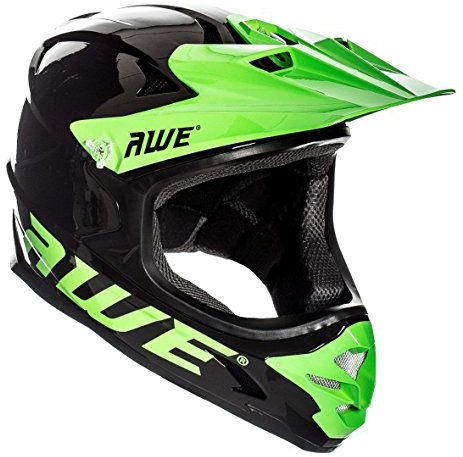 AWE® AWEBlast™ BMX/Downhill/Full Face/Enduro Helmet Black/Green 56-58cm Junior 16 +/Adult FREE 5 YEAR CRASH REPLACEMENT*