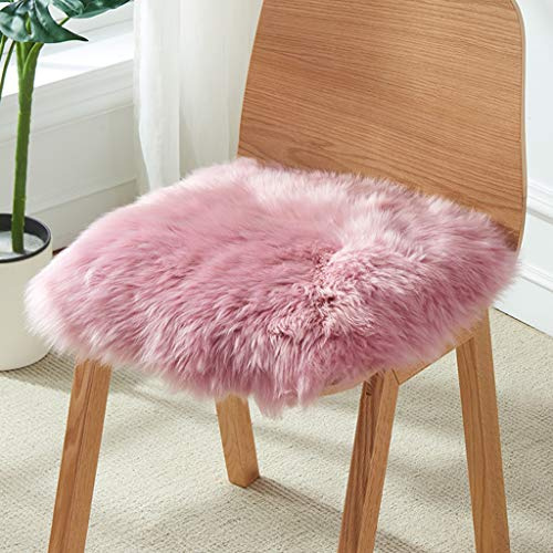 Quadratisches Natürliches Schaffell Sitzkissen, Reines Wollfell Stuhlkissen Super Weiches Shaggy Auto Sitzauflage rutschfeste Büroschreibtisch Stuhl Verdicken Hocker Kissen (Rosa,50x50cm(20x20inch))