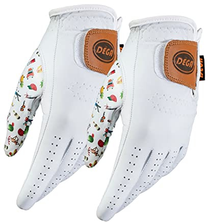 DEGA Herren-Golfhandschuhe, weiches Cabretta-Leder, Abnutzungsspuren an der linken Hand, Charismatischer Daumen, Aufdruck
