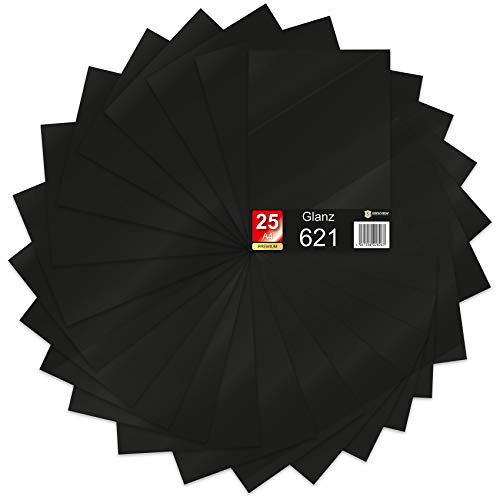 Finest Folia 25 x Din A4 Bögen Plotterfolie 621/631 Selbstklebende Folie im Set Vinyl zum Plotten DIY Bastelfolie Sticker Beschriftung Aufkleber 29,7x21cm (Schwarz matt, 25er Set)