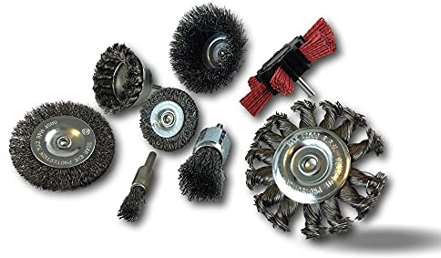 Kibros Assortiment 8 brosses circulaires rotatives tige acier Ø 12-100 mm | 8 brosses Ø 12 à 100 mm : acier inox laiton et abrasif, tige acier, perceuse ou visseuse à mandrin.
