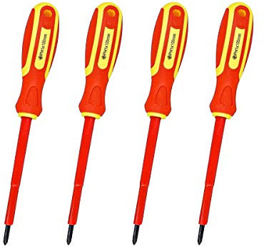 LEDLUX 4 Pezzi Cacciavite Isolato a Croce,Cacciavite A Stella Per Elettricista,Lama Isolante,Misura PH1 4X100mm