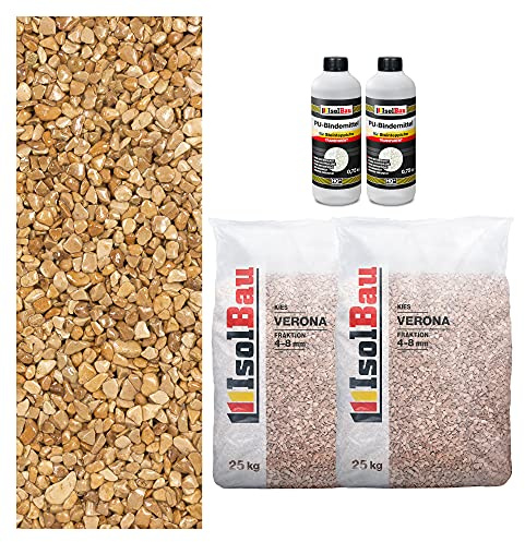 Isolbau Steinteppich Aussen Komplettset Marmorkies 50kg + Bindemittel bis 5m² Verona 4/8mm Epoxidharz, Terassenboden, Natursteinboden Marmorkies Bodenbelag, Steinboden, Marmorstein, Innen Außen