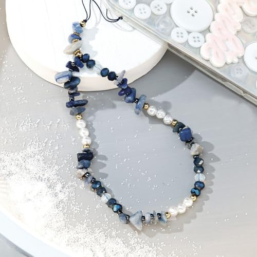 Kristall Perlen Halskette Handy Kette Perlen Kette Handyanhänger Blau