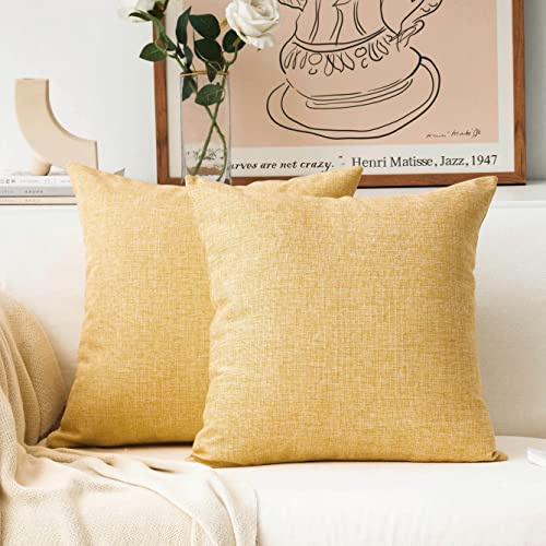 Home Brilliant Yellow Cushion Covers for Cushions Decorative Throw Pillows Covers Set of 2 Linen Large Cushion Covers for Bed Sofa Cushions Summer, 65 x 65cm, 26 inch, Yellow
