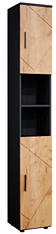 Vicco Badschrank Goldkraft Eiche/Anthrazit Irma 30x192x30 cm - Wäscheschrank, Viel Stauraum von Oben bis unten – ideal für Handtücher & Pflegeprodukte