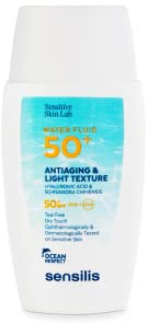 Sensilis - Water Fluid 50+ Ligero, Fotoprotector Antiedad Facial con Ácido Hialurónico y Vitamina E, Ultra-Fluido Acuoso y Ligero con SPF 50+, para Pieles Sensibles - 40 ml