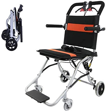 Bueuwe Tragbarer Faltrollstuhl, Reiserollstuhl mit Handbremse, Ultraleichter Rollstuhl für ältere Menschen und Kinder, Einfacher Reisetrolley (mit Tasche),B