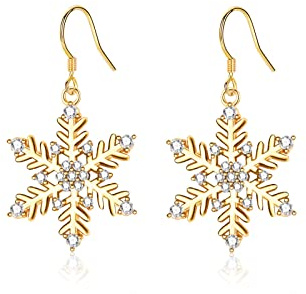 Weihnachtsgeschenke für Damen, Silber Hängend Ohrringe Gold funkelnde Zirkonia-Schneeflocke Goldene Ohrhänger Haken-ohrringe für Frauen Mädchen, Schneeflocken-Schmuck