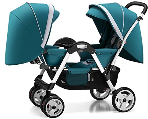 Cochecito Doble Para Bebés Y Niños Pequeños Cochecito De Bebé Portátil Silla De Paseo Tandem Con Paraguas Para Gemelos, Bandeja Para El Niño, Paisaje Alto | Sombrilla | Fácil De Plegar ( Color : Groen