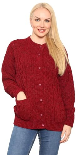 janisramone® Chunky Cardigans for Women UK, Long Sleeves Ladies Sweaters | Chunky Cable Knitted Ladies Cardigans, Crew Neck Long Sleeve Style, Side Pockets Button Down Cardigan, Winter Autumn Sweater