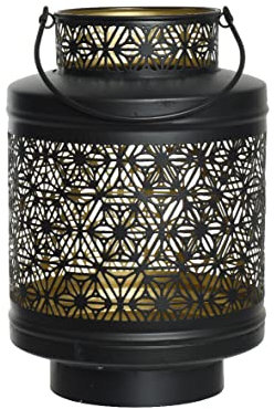 Decoris Windlicht Laterne 22cm Metall Kerzenhalter mit Henkel Orientalische Kerzenlaterne rund schwarz Gold