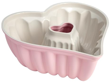 Paris Hilton Heart Shaped Fluted Cake Pan, Cast Aluminum with Clean Ceramic Nonstick Bakeware, Dishwasher Safe, Made without PFAS, PFOA, PFOS & PFTE, 9-Inch, Pink