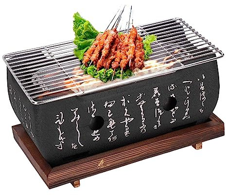Barbecue a carbonella in stile giapponese, portatile, rettangolare, con rete metallica, 34,5 x 17 x 12 cm, mini forno a carbonella per picnic, spiaggia, cucina, viaggio