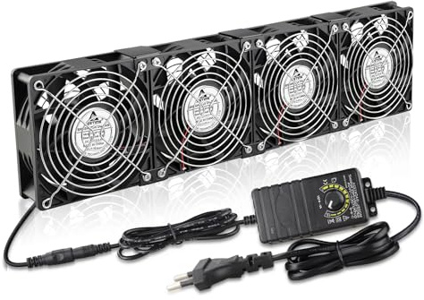 GDSTIME 4 x 120mm Lüfter 230V Fan Großer Luftstrom Regelbar Dual Kugellager | Lüfter 230V 120mm fan 220v 4V -12V Einstellbare Geschwindigkeiten 3000U/min für Serverschrank Garage growzelt