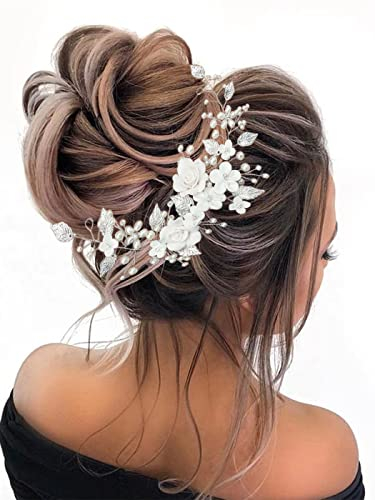 Ushiny Blumen Braut Hochzeits Haarranke silberne Perle Braut Stirnband Kristall Haarschmuck für Frauen und Mädchen