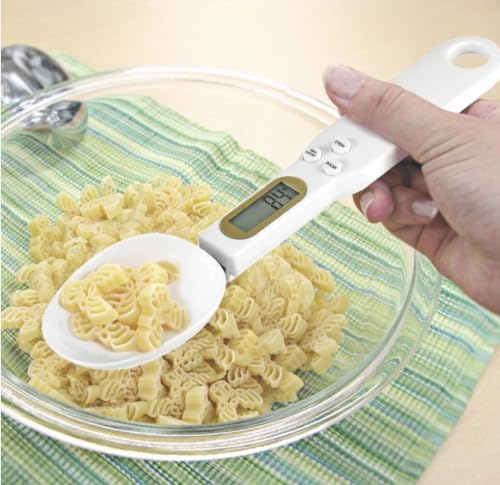 Balanza Cuchara Digital de Alta Precisión 0,5g - 500g Cuchara medidora electrónica Balanza de comida gramos, oz, gn, ct Báscula de mano multifuncional con Pantalla LCD y Función de Tara (Blanco)