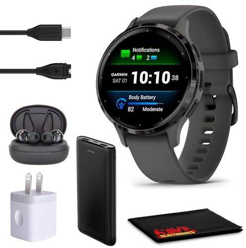 Garmin Venu 3S Advanced Fitness and Health Tracker Smart Watch Slate Stainless Steel Bezel with 41 MM Pebble Gray Case and Silicone Band 1.2 Inch AMOLED Touch Screen Display