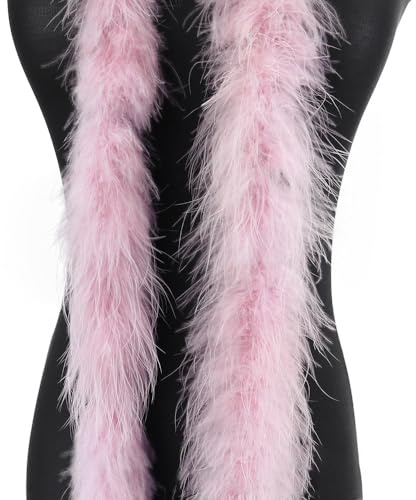 2m 8cm Federboa Truthahnfedern Boa,Flauschige Plüsch-Feder Boa Federstola Federschal Federgirlande für Weihnachtsbaum Hochzeit Basteln Burlesque Karneval Party 20er Jahre Kostüm Deko,ca. 15g Altrosa