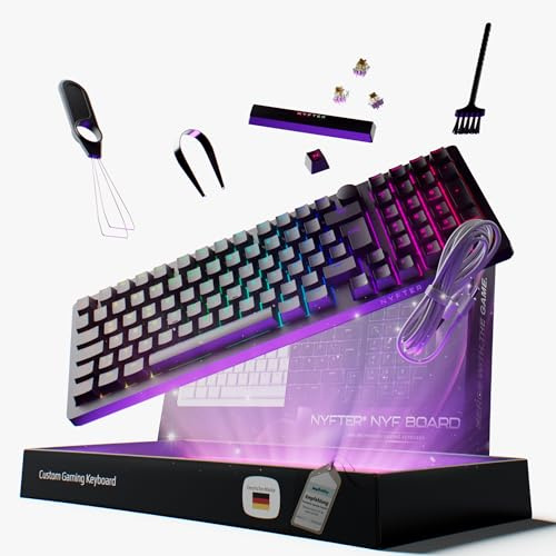 Nyfter - 98% Gaming Keyboard - DOPPELTE Dämpfung, PRE-LUBED Gateron Yellow Switches, HOTSWAPPABLE, 100% RGB Beleuchtung, ISO DE Layout NYFBOARD GEN2 Gaming Tastatur