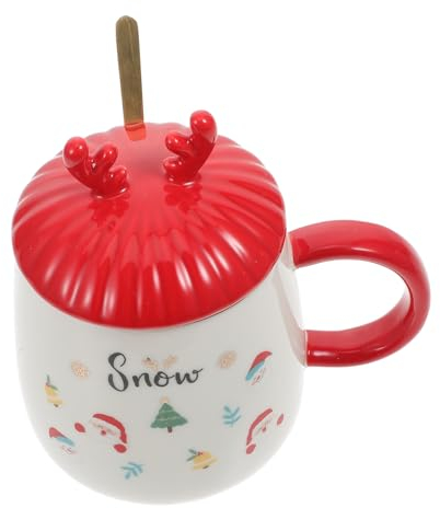 MAGICLULU Weihnachtskaffeetasse Aus Keramik Feiertagsmilchtasse Mit Deckel Und Löffel Wassertasse Für Zuhause Und Büro Passend Für Kaffee Tee Milch Und Wasser