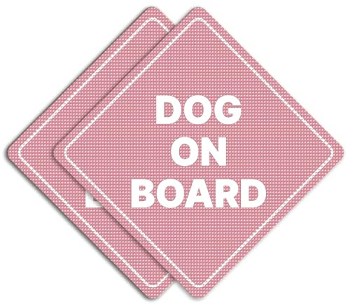 GEEKBEAR Señal de auto con diseño de perro a bordo, calcomanía o imán y opciones de color, resistente a la intemperie, forma de diamante de 5 x 5 pulgadas (calcomanía transparente, rosa claro, paquete