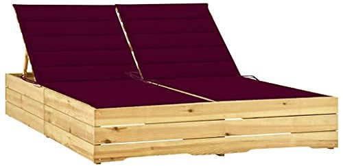 LAPOOH Doppel-Sonnenliege mit Weinroten Auflagen Kiefer Imprägniert, Gartenliege, Liegestuhl, Sonnenstuhl, Sonneninsel Outdoor, Liegen, Gartenmöbel, Bäderliege, Relaxliege - 3065978