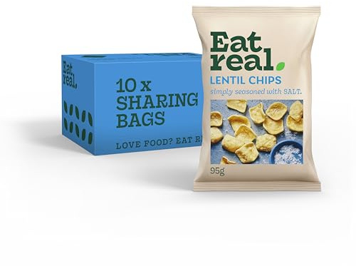 Eat Real, Hummus Chips, Sea Salt, 10 X 110g, Gluten-Free Crisps Multipack, Vegan-Friendly, Healthy Snacks, Plant-Based