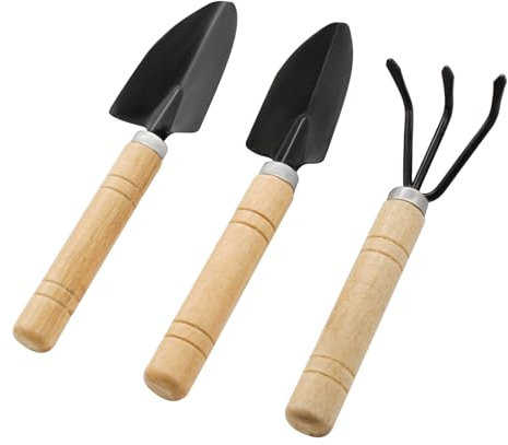 LuckyOpt 3Pcs Mini Gardening Tools, Portable Premium Sturdy Small Gardening Hand Tools with Non-Slip Handles, Shovel and Rake Set for Indoor Gardening, Succulents, Bonsai, Gift (A)