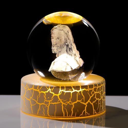 Kristall-3D-Jesus, 6 cm, christliches Geschenk für Damen und Herren, religiöse Glaskugel für Christus mit warmem Licht, lustiges Jesus-Geschenk für katholische Heimdekoration, Heilige Kommunion