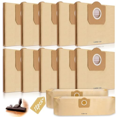 Vleuexe 12 bolsas de filtro Aspiradora para Karcher 6.959-130.0 para WD3 WD3P MV3 MV3P Premium Aspiradora,bolsas de papel,bolsas de aspiradora bolsa aspiradora universal limpieza