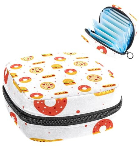 Damenbinden Aufbewahrungstasche Periode Kit Tasche für Schule Menstruationstasse Beutel Damenbinden Organizer Tasche Burger Donut Hot Dog Pizza Flaches Lebensmittelmuster