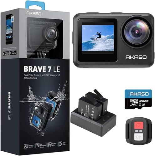 AKASO Brave 7 LE Action Camera with 128GB microSDXC Memory Card - 4K 20MP Touch Screen WiFi Sports Camera with Remote Control