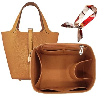 Taschen-Organizer, gefütterte Aufbewahrungstasche, Beutel-Aufbewahrungseinsatz, tragbare Kosmetiktasche for Hermes Picotin 18/22/26(Brown A,Picotin 22)