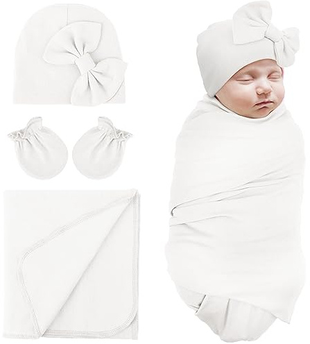 DRESHOW Coperte di Ricezione Neonato Cotone Caldo Sacco a pelo con Guanti e Cappelli Arco Ospedale Baby Swaddling